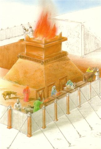 Het offerplaats van het altaar is 6 meter hoog, zodat elke bidder in de tempel omhoog moet kijken als bij de koperen slang in de woestijn. 